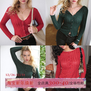 显瘦打底开衫 ITSNIKAR 女修身 正反两穿V领针织衫 外穿正肩上衣 法式