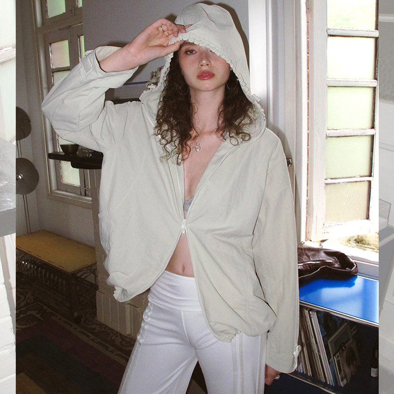 ITSNIKAR户外徒步防风外套女早秋骑行双头拉链冲锋衣宽松连帽上衣