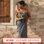 ITSNIKAR 复古波点碎花连衣裙女春夏度假风修身 吊带裙包臀长裙子