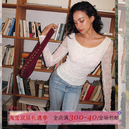 ITSNIKAR法式荡领毛针织衫女秋修身长袖打底衫内搭肌理感微透上衣