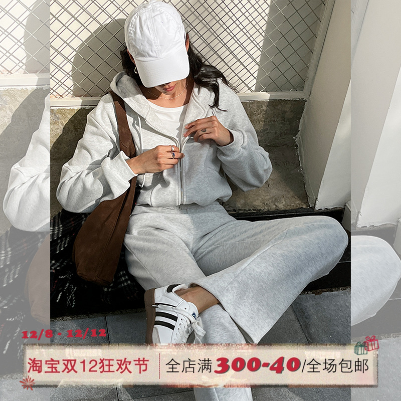 ITSNIKAR 法式连帽设计卫衣开衫休闲套装女秋运动上衣长裤两件套