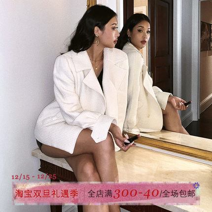 ITSNIKAR 法式小香风西装短外套女秋冬复古华夫格设计保暖厚上衣