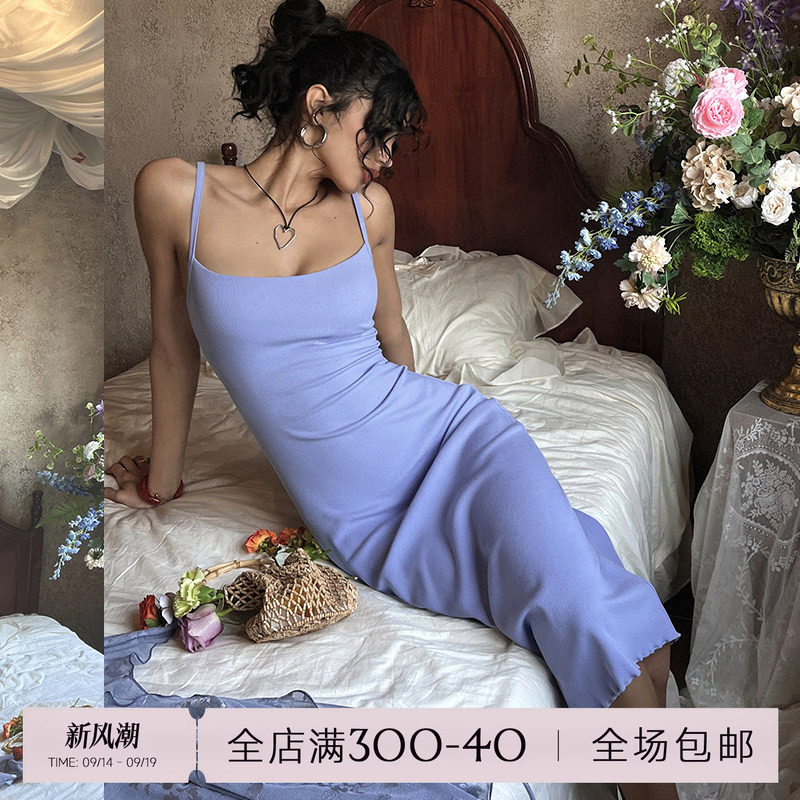 ITSNIKAR 经典深U领针织吊带连衣裙女春修身性感包臀裙显瘦长裙子图片
