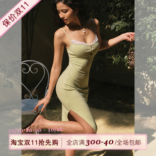 鏤空設(shè)計(jì)吊帶連衣裙女春修身 ITSNIKAR 顯瘦針織裙蕾絲拼接短裙子