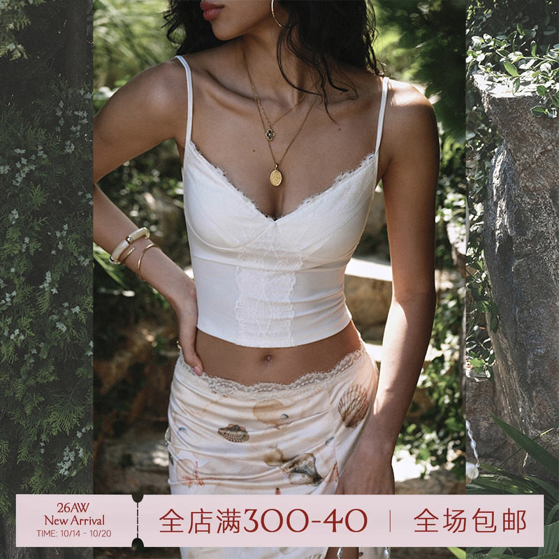 ITSNIKAR 经典蕾丝性感V领背心吊带女夏带胸垫内搭修身显瘦短上衣