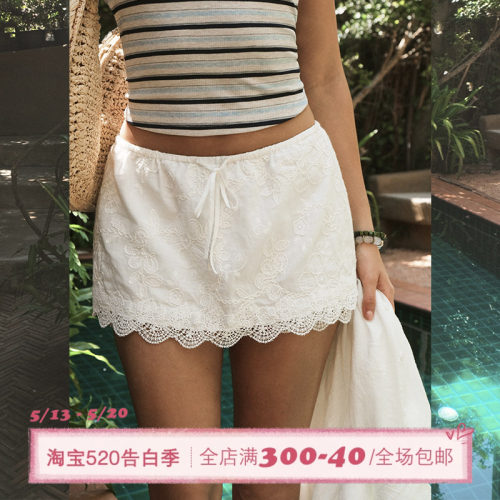 ITSNIKAR 法式重工绣花半身裙女夏性感显瘦a字裙立体百搭短款裙子
