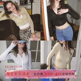 性感黑色针织衫 辣妹罩衫 女早秋长袖 修身 镂空上衣 打底衫 ITSNIKAR