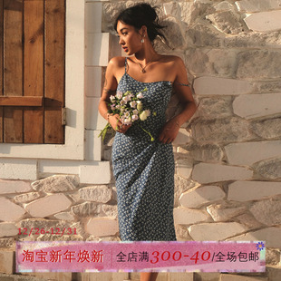 ITSNIKAR 吊带裙包臀长裙子 复古波点碎花连衣裙女春夏度假风修身