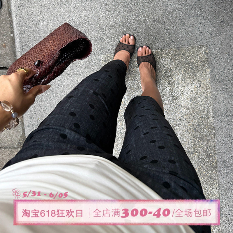 ITSNIKAR法式千禧波点休闲裤女春夏修身显瘦五分裤经典百搭中裤子
