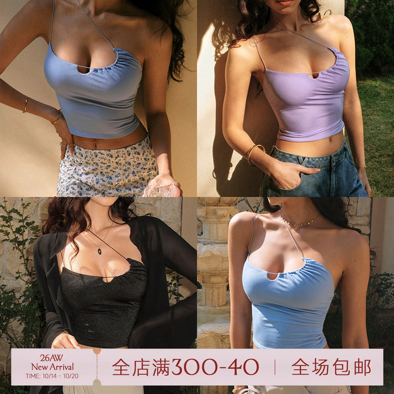 ITSNIKAR【小腰精2.0】斜肩挂脖背心吊带女春带胸垫打底抹胸上衣