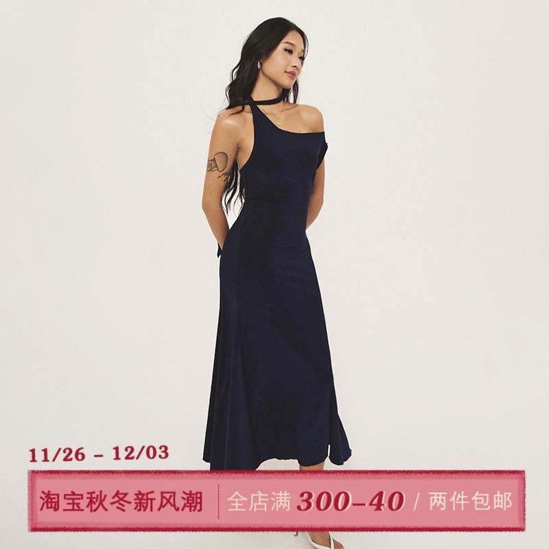 ITSNIKAR 法式高级感无袖背心连衣裙女夏季v领针织长裙不规则裙子