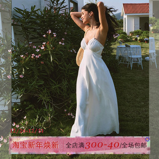 ITSNIKAR法式 抽褶吊带连衣裙女夏度假风显瘦包臀裙性感优雅长裙子