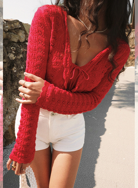 ITSNIKAR法式复古针织衫女早秋毛衣开衫蝴蝶结罩衫设计感镂空上衣