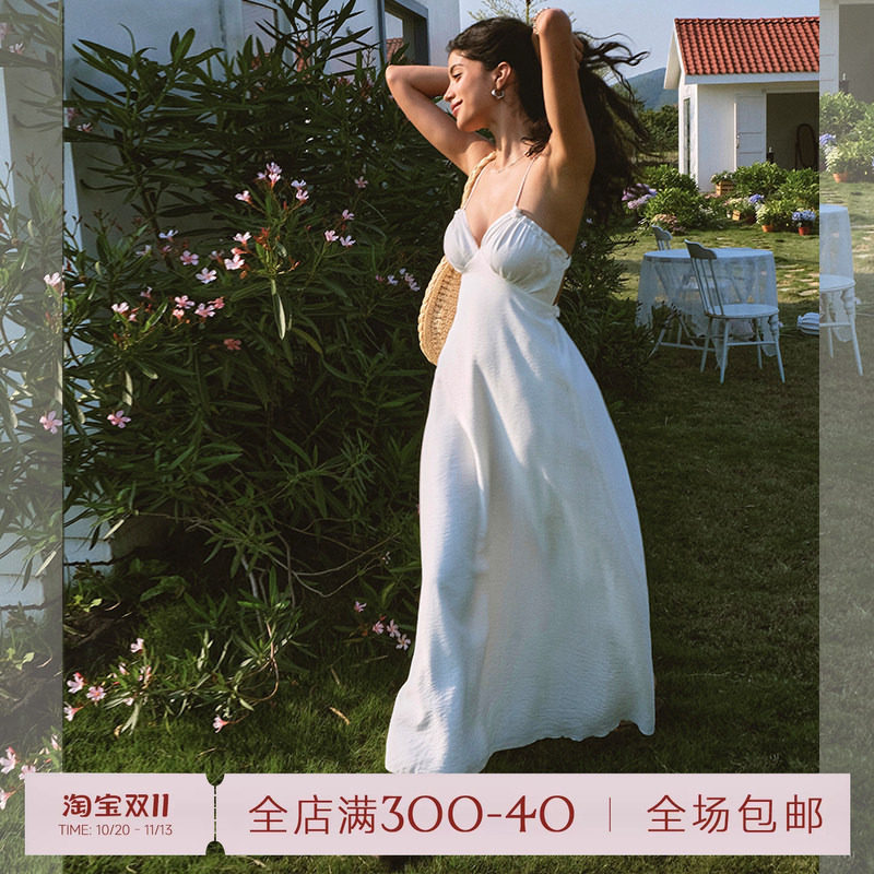ITSNIKAR法式抽褶吊带连衣裙女夏度假风显瘦包臀裙性感优雅长裙子