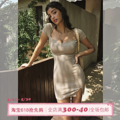 ITSNIKAR 法式性感桃心领针织连衣裙女夏纯色百搭修身显瘦包臀裙