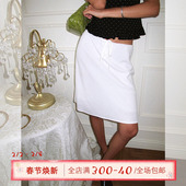 ITSNIKAR 白色松紧腰亚麻半身裙女夏垂坠感鱼尾裙显瘦包臀短裙子