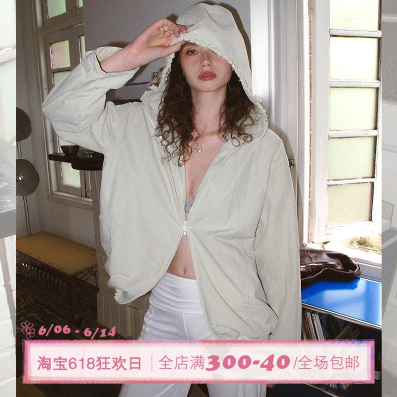 ITSNIKAR户外徒步防风外套女早秋骑行双头拉链冲锋衣宽松连帽上衣