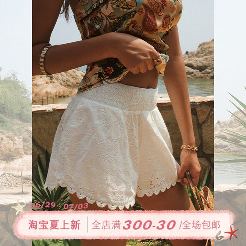 ITSNIKAR 法式芭蕾风蕾丝花边拼接短裤女夏季纯棉防走光阔腿裤子