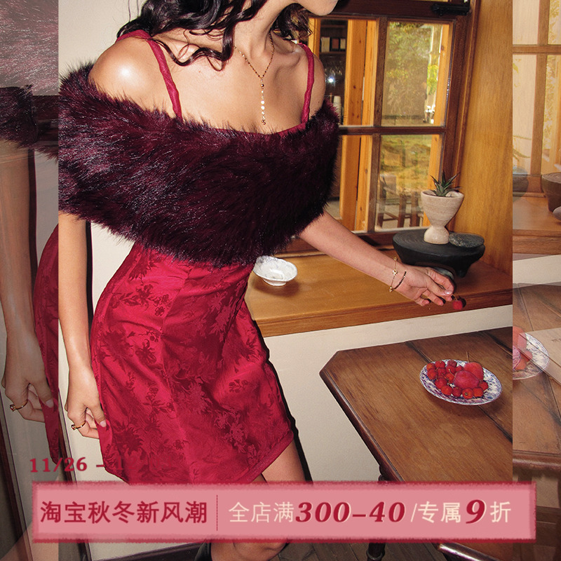 ITSNIKAR【偷心女郎】情人节红吊带连衣裙女性感包臀裙千金风裙子