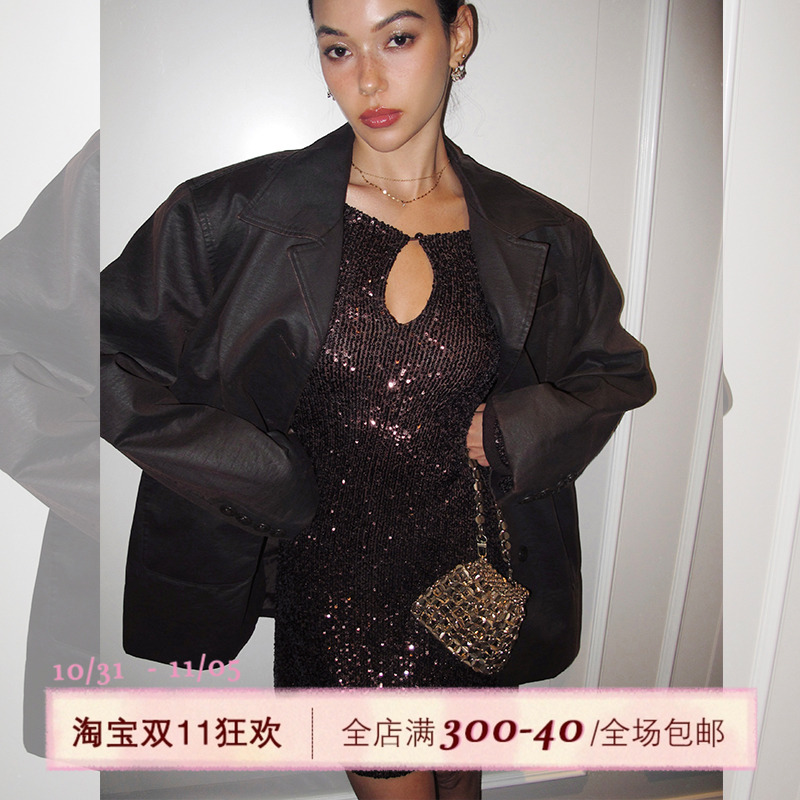 ITSNIKAR 老钱风复古洗水做旧短外套女秋冬防风中古加绒PU皮上衣