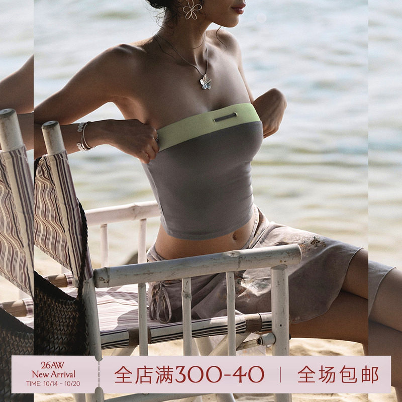 ITSNIKAR经典针织撞色抹胸吊带女夏带胸垫内搭露背性感百搭短上衣