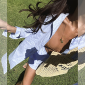 女春防晒宽松休闲上衣海边度假风套装 ITSNIKAR 复古夏威夷蓝衬衫