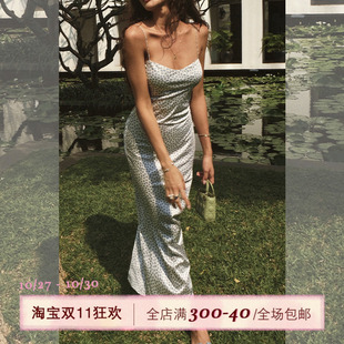 ITSNIKAR 吊带裙小众设计感欧美包臀裙子 缎面碎花连衣裙女夏长款