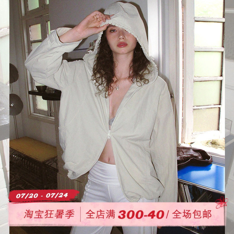 ITSNIKAR户外徒步防风外套女早秋骑行双头拉链冲锋衣宽松连帽上衣