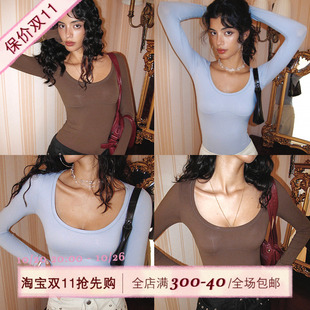 打底衫 ITSNIKAR 女初秋彈力修身 氣質(zhì)長袖 裸感顯瘦U領(lǐng)毛針織衫 上衣