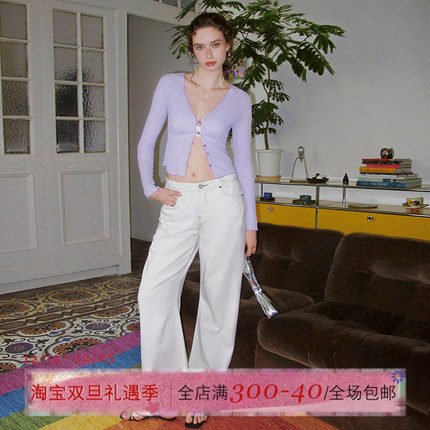 ITSNIKAR 复古白色高腰牛仔裤女夏季直筒显瘦拖地阔腿裤宽松裤子