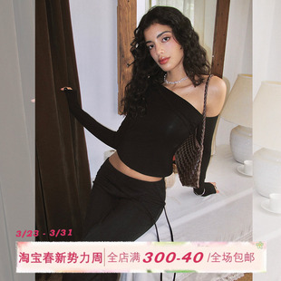 T恤女初秋显瘦针织打底衫 斜肩长袖 性感露肩上衣 裸感修身 ITSNIKAR