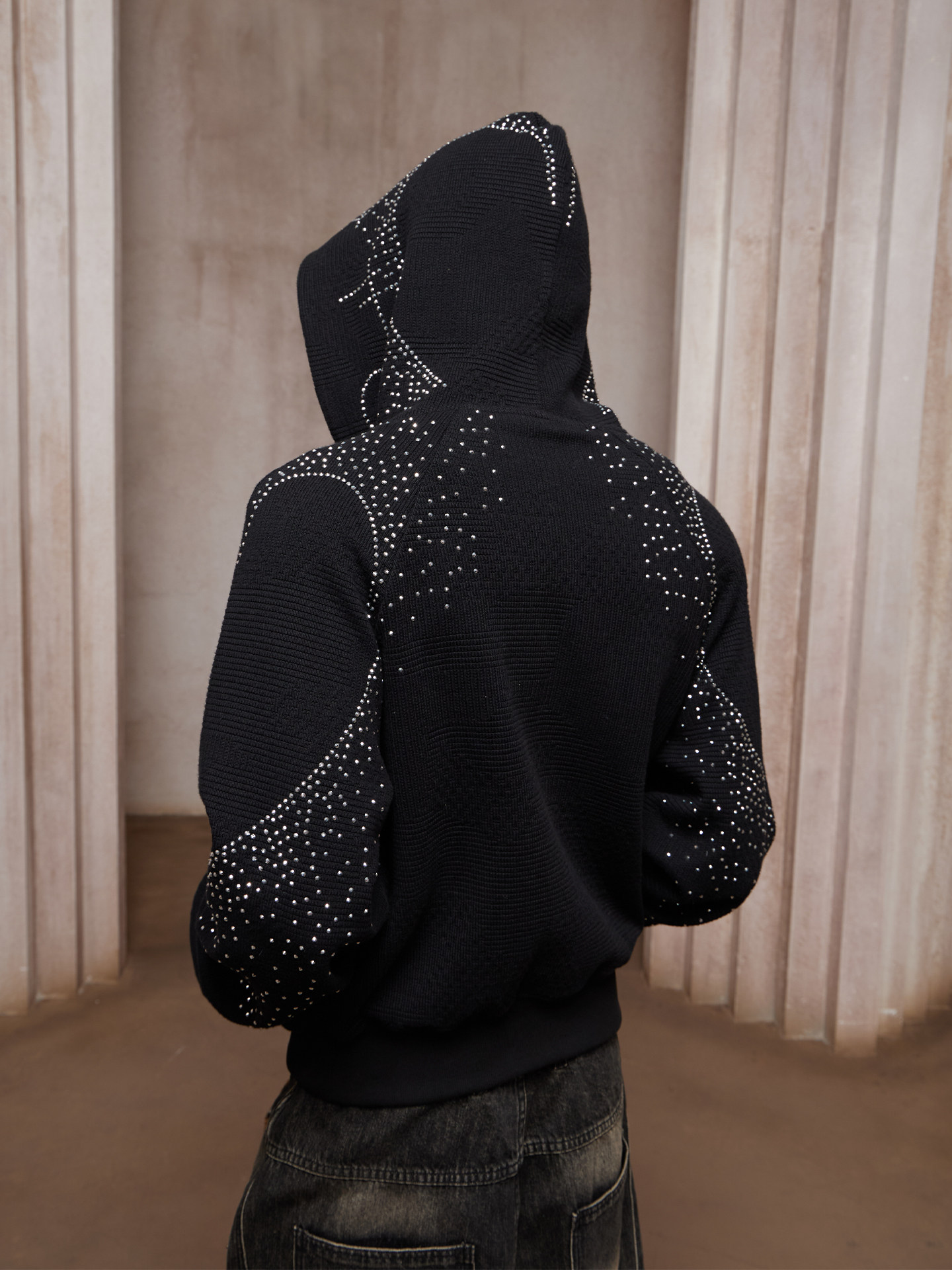 DND4DES] Rhinestone Heart Print Zip-Up Hoodie - OLDLAUNDRY