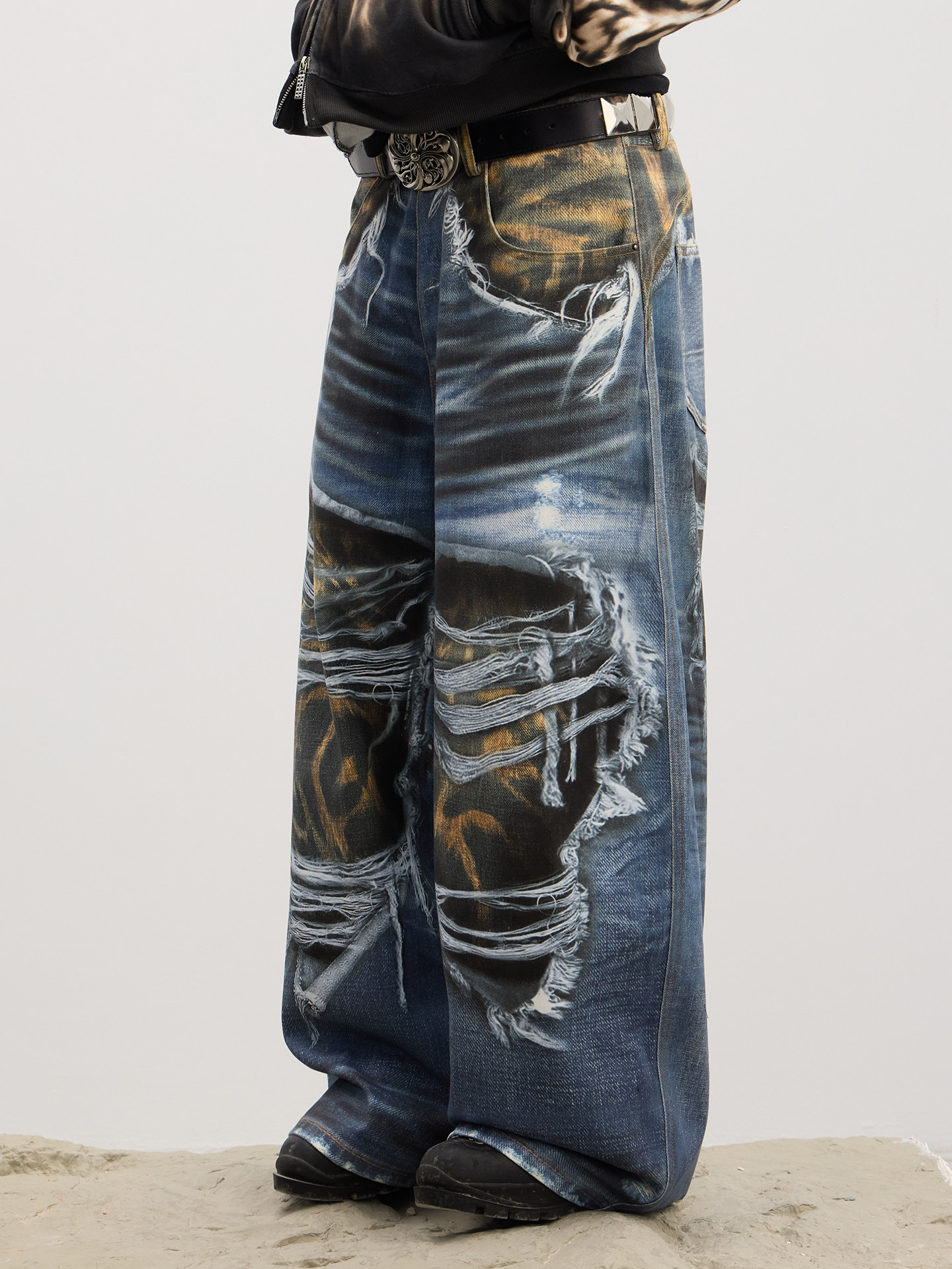 DND4DES] Leopard Print Distressed Baggy Jeans - OLDLAUNDRY