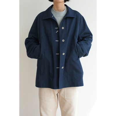 靛蓝色棉麻翻领衬衫外套 WOODEN SHIP