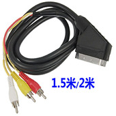 SCART高清21P扫把莲花插头视频卫星机机顶盒DVD连接线三色转换线