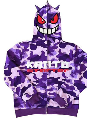 万圣节Y2K潮牌Gengar耿鬼原宿3D连帽时尚男女卫衣拉链衫刺绣套装