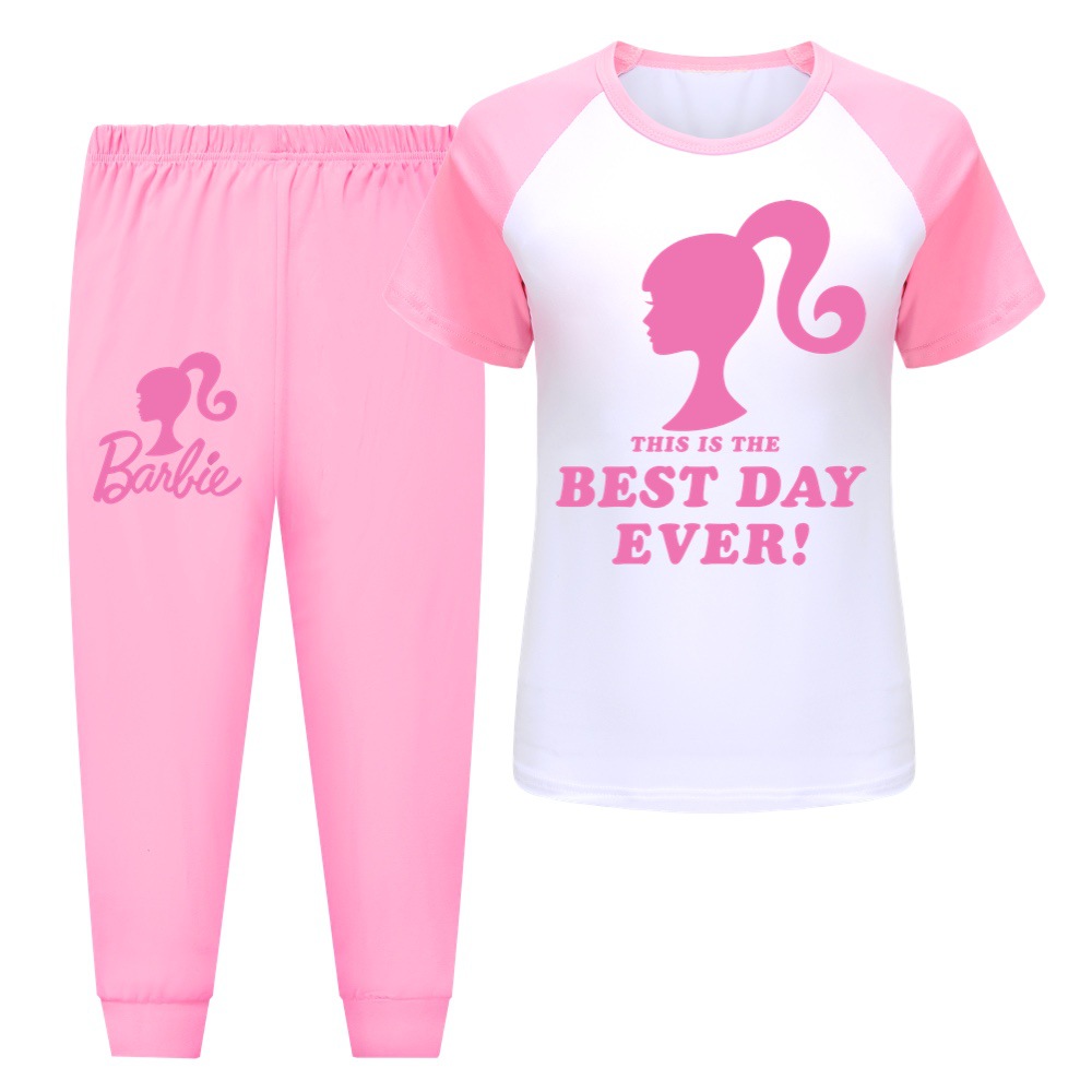23ken肯男朋友Barbie the movie芭比粉儿童短袖长裤春夏睡衣套装