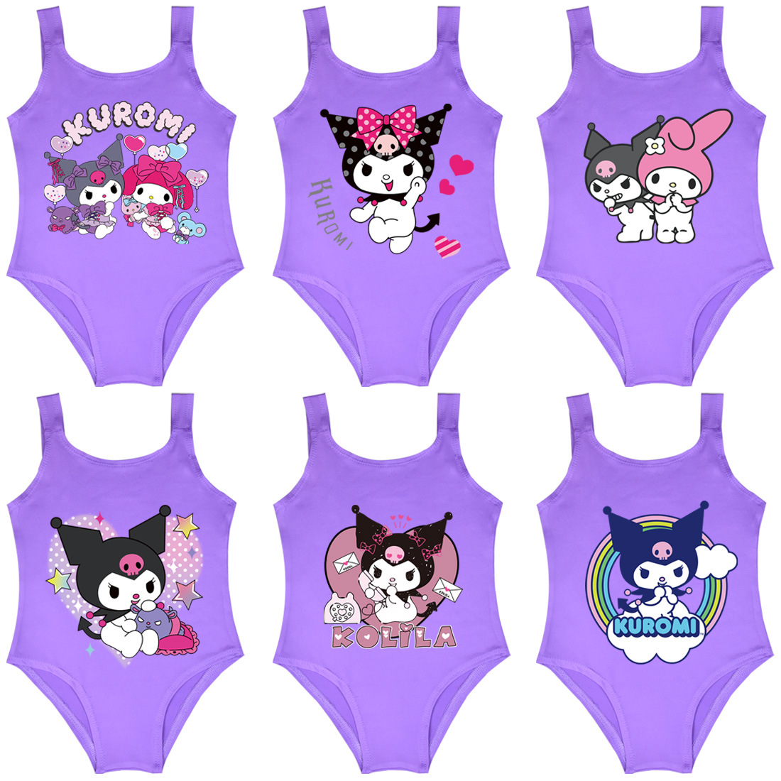 夏季可爱风库洛米Kuromi新款女童小朋友泳衣中大童卡通连体游泳衣