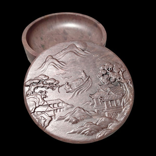 端砚宋坑文房四宝肇庆端砚砚台原石雕刻磨墨书法带盖套砚悠然自得