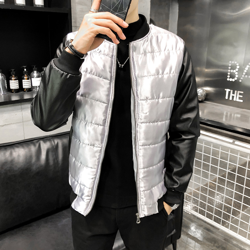 2021 stand collar casual cotton padded jacket slim zipper men's trend short jacket