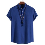 男士衬衫衬衣立领短袖套头亚麻风休闲衬衫M302，男装T恤，星座1502-1