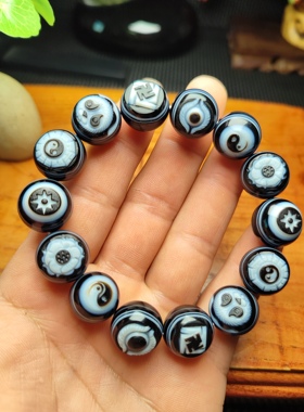 多宝太极熊猫珠药师珠手串，手工雕刻，16毫米珠，精品太极药师