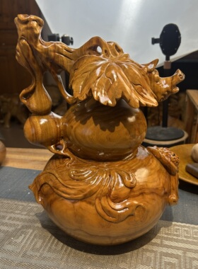 香樟木葫芦摆件实木雕刻葫芦摆件工艺品家居客厅办公室商铺装饰