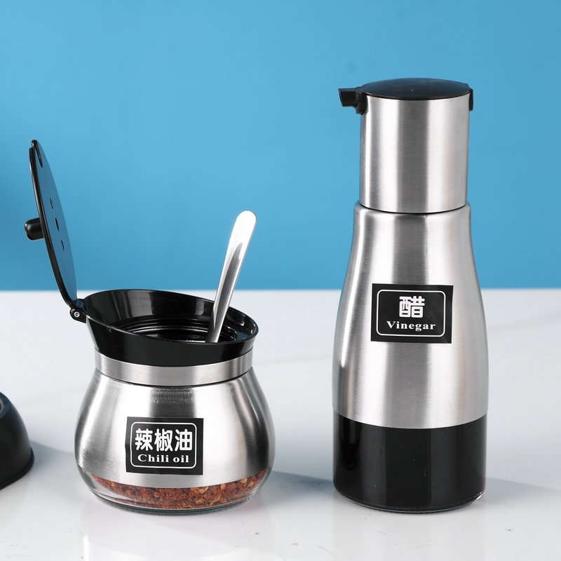304不锈钢商用酱油醋调料壶瓶餐厅专用辣椒罐三件套套装厨房家用