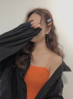 韩国风ins亮色橙色橘色修身显瘦弹力内搭无袖小吊带背心女打底衫