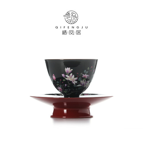 栖凤居手绘玉兰花茶杯