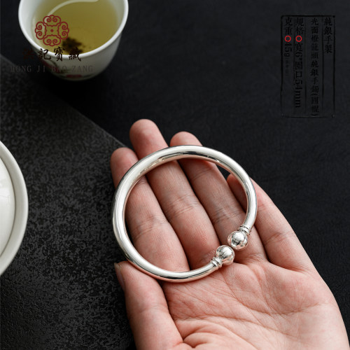 9999纯银手镯光面灯笼头纯银手镯