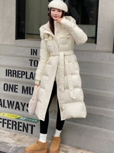 卓依缘过膝羽绒服女2023年冬季新款韩版系带洋气鸭绒长款保暖外套