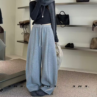 66365慵懒风抽绳松紧腰灰色阔腿裤 子3R3 女秋冬宽松加绒弯刀休闲裤