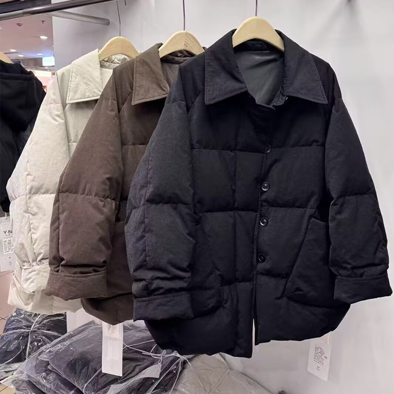 依诺翻领羽绒服女2025冬季中长款加厚90白鸭绒加厚大口袋保暖外套